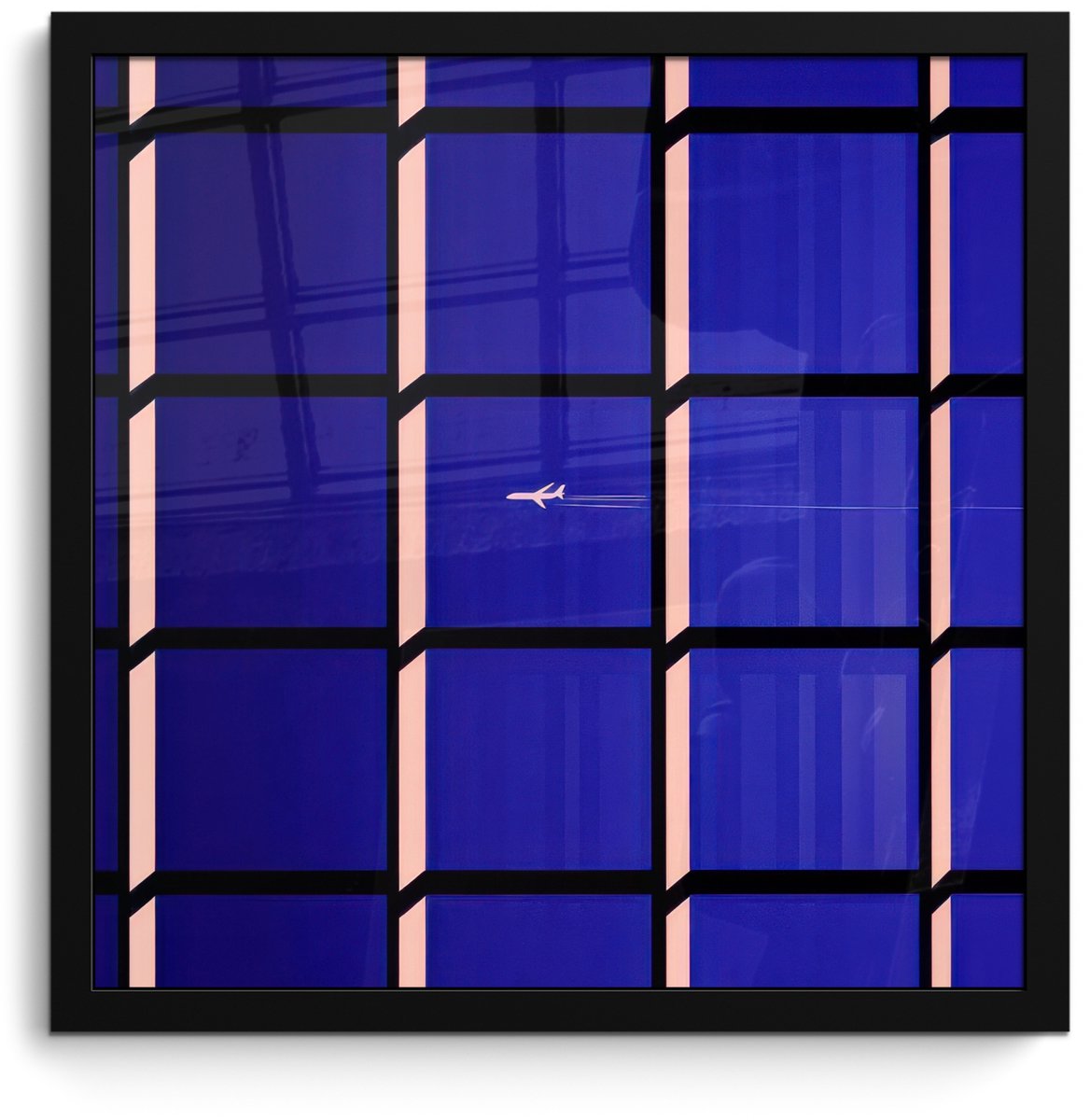 FrameYourWall Poster in lijst - Fotolijst 40x40 cm - Posters - Vliegtuig - Ruiten - Blauw - Rechthoekig - Posterlijst zwart - Decoratie - Wanddecoratie woonkamer - Muurdecoratie slaapkamer - Kerstversiering - Kerstdecoratie voor binnen - Kerstmis