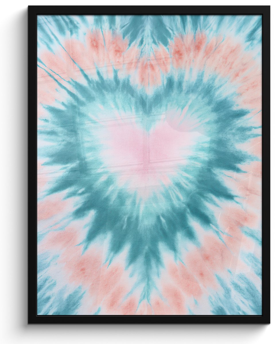 FrameYourWall Poster in lijst - Fotolijst 60x80 cm - Posters - Hartvormig - Tie dye - Pasteltinten - Lichtgroen - Posterlijst zwart - Decoratie - Wanddecoratie woonkamer - Muurdecoratie slaapkamer