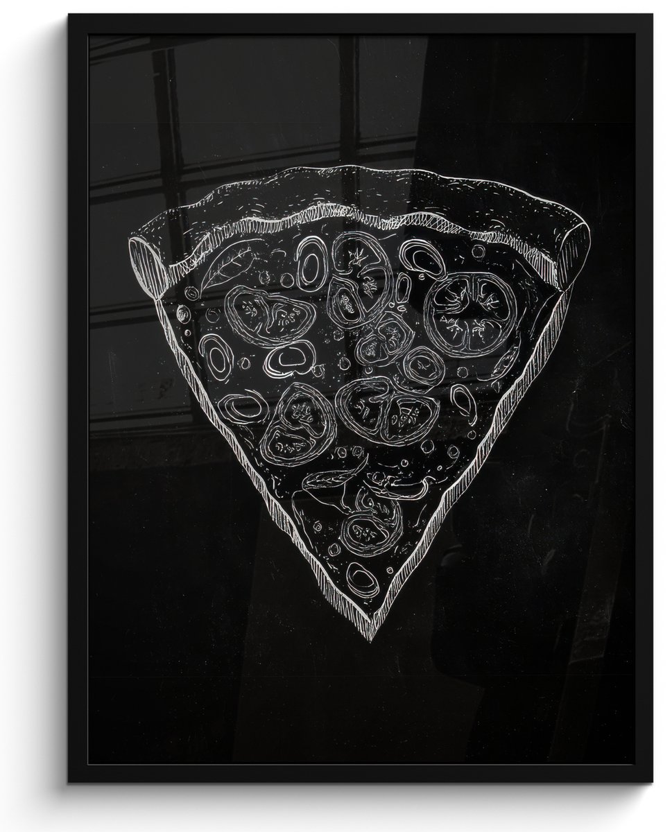 FrameYourWall Poster in lijst - Fotolijst 60x80 cm - Posters - Pizzapunt - Toppings - Krijttekening - Posterlijst zwart - Decoratie - Wanddecoratie woonkamer - Muurdecoratie slaapkamer