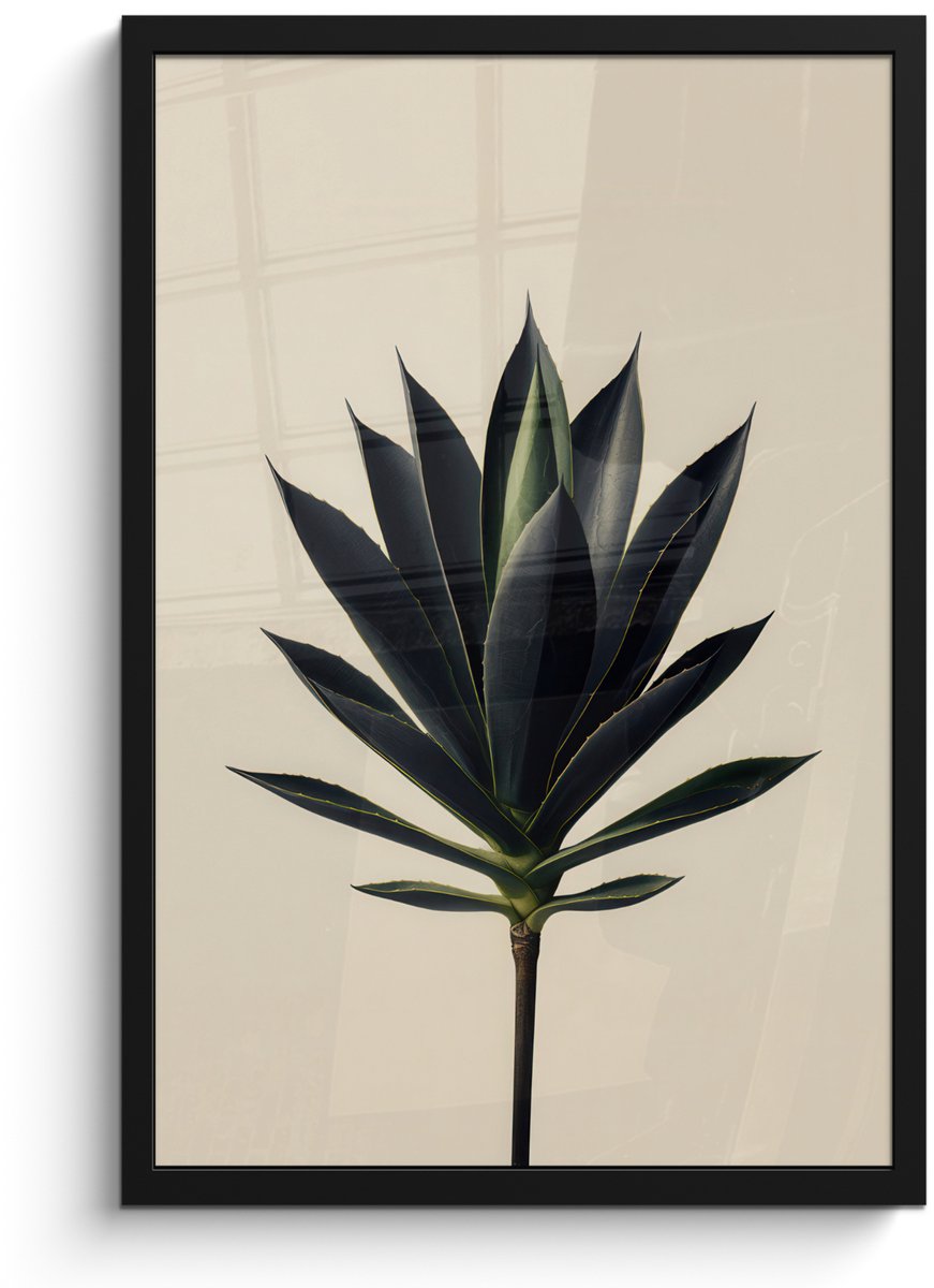 FrameYourWall Poster in lijst - Fotolijst 40x60 cm - Posters - Agaveplant - Symmetrisch - Groen - Posterlijst zwart - Decoratie - Wanddecoratie woonkamer - Muurdecoratie slaapkamer