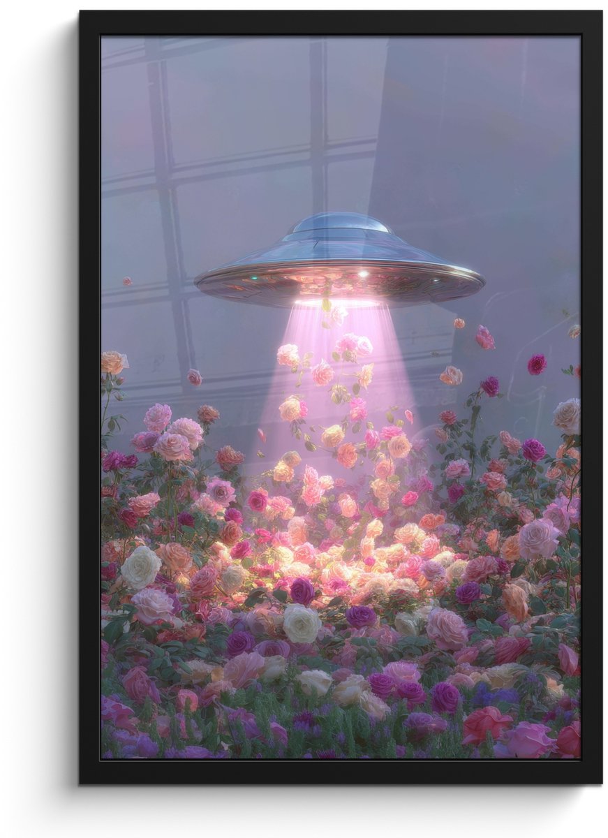 FrameYourWall Poster in lijst - Fotolijst 40x60 cm - Posters - Ufo - Rozen - Pastelkleuren - Posterlijst zwart - Decoratie - Wanddecoratie woonkamer - Muurdecoratie slaapkamer