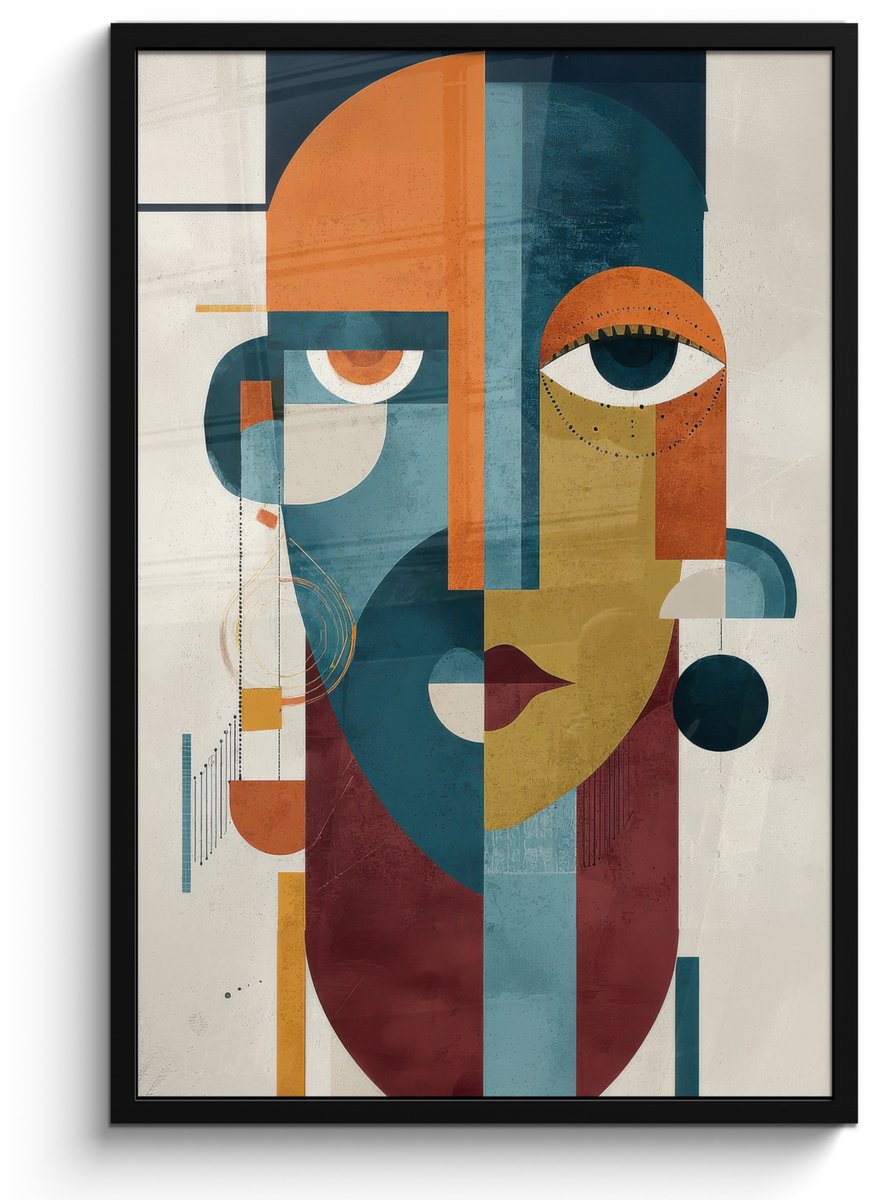 FrameYourWall Poster in lijst - Fotolijst 60x90 cm - Posters - Geometrisch - Strakke vormen - Kleurrijk - Posterlijst zwart - Decoratie - Wanddecoratie woonkamer - Muurdecoratie slaapkamer Geometrisch - Vormen - Gezicht