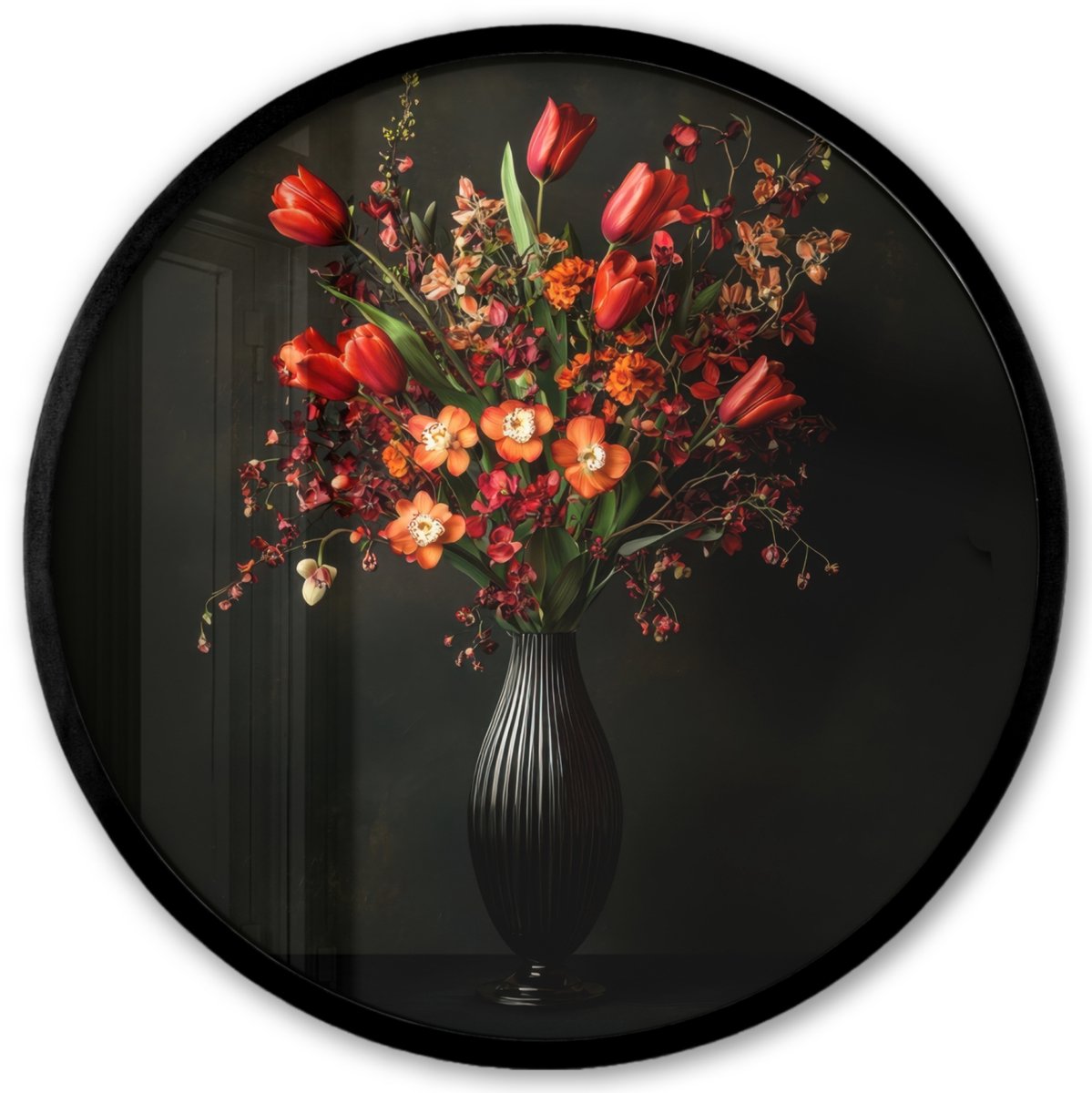 FrameYourWall Poster in lijst Rond - Fotolijst 40x40 cm - Posters - Bloemen - Takken - Boeket - Ronde posterlijst zwart - Decoratie - Wanddecoratie woonkamer - Muurdecoratie slaapkamer Boeket - Bloemen 4