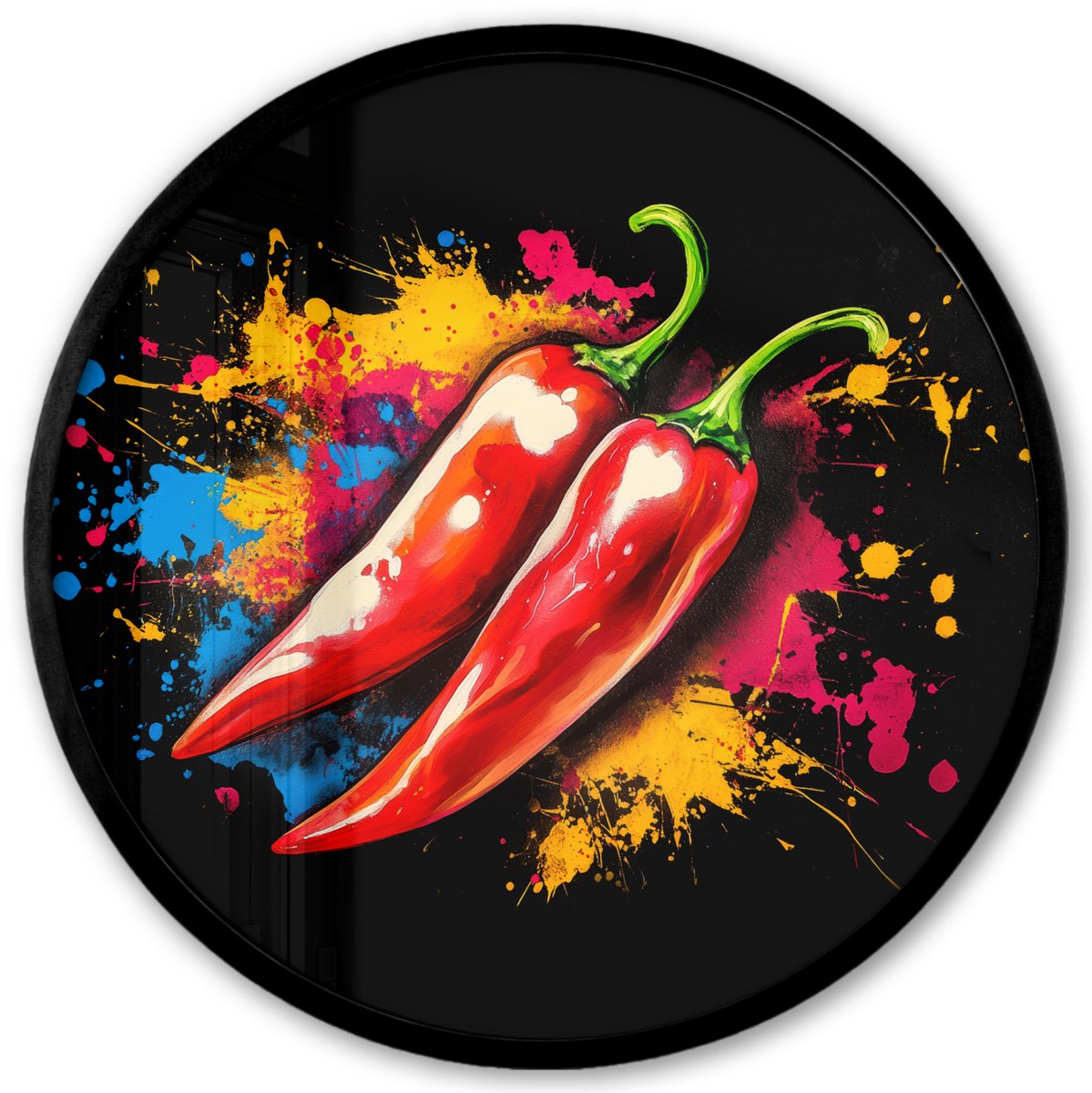 FrameYourWall Poster in lijst Rond - Fotolijst 40x40 cm - Posters - Peper - Graffiti - Verf - Abstract - Modern - Kleurrijk - Ronde posterlijst zwart - Decoratie - Wanddecoratie woonkamer - Muurdecoratie slaapkamer Graffiti - Peper