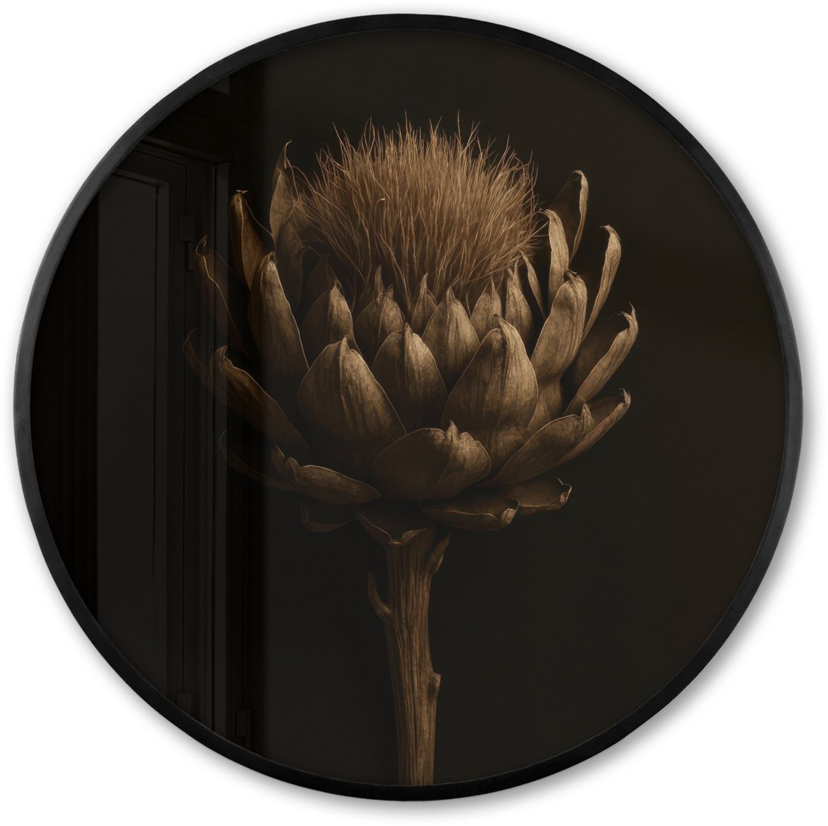 FrameYourWall Poster in lijst Rond - Fotolijst 60x60 cm - Posters - Donkerbruin - Bloem - Textuur - Artisjok - Ronde posterlijst zwart - Decoratie - Wanddecoratie woonkamer - Muurdecoratie slaapkamer Bloem - Artisjok