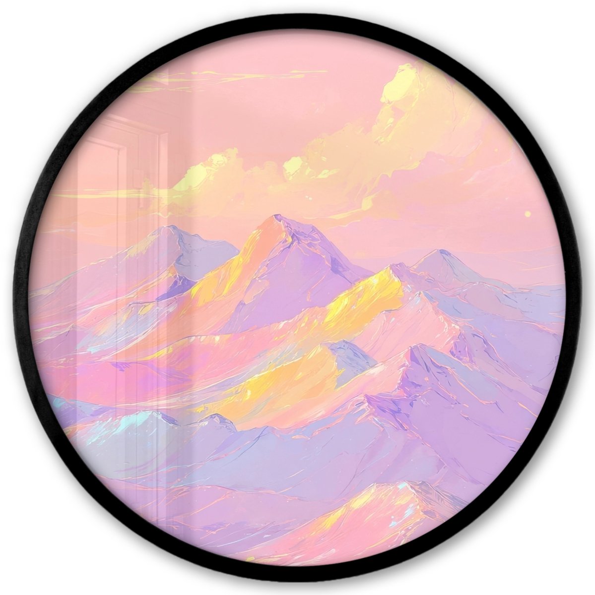 FrameYourWall Poster in lijst Rond - Fotolijst 40x40 cm - Posters - Bergtoppen - Wolken - Dromerig - Ronde posterlijst zwart - Decoratie - Wanddecoratie woonkamer - Muurdecoratie slaapkamer