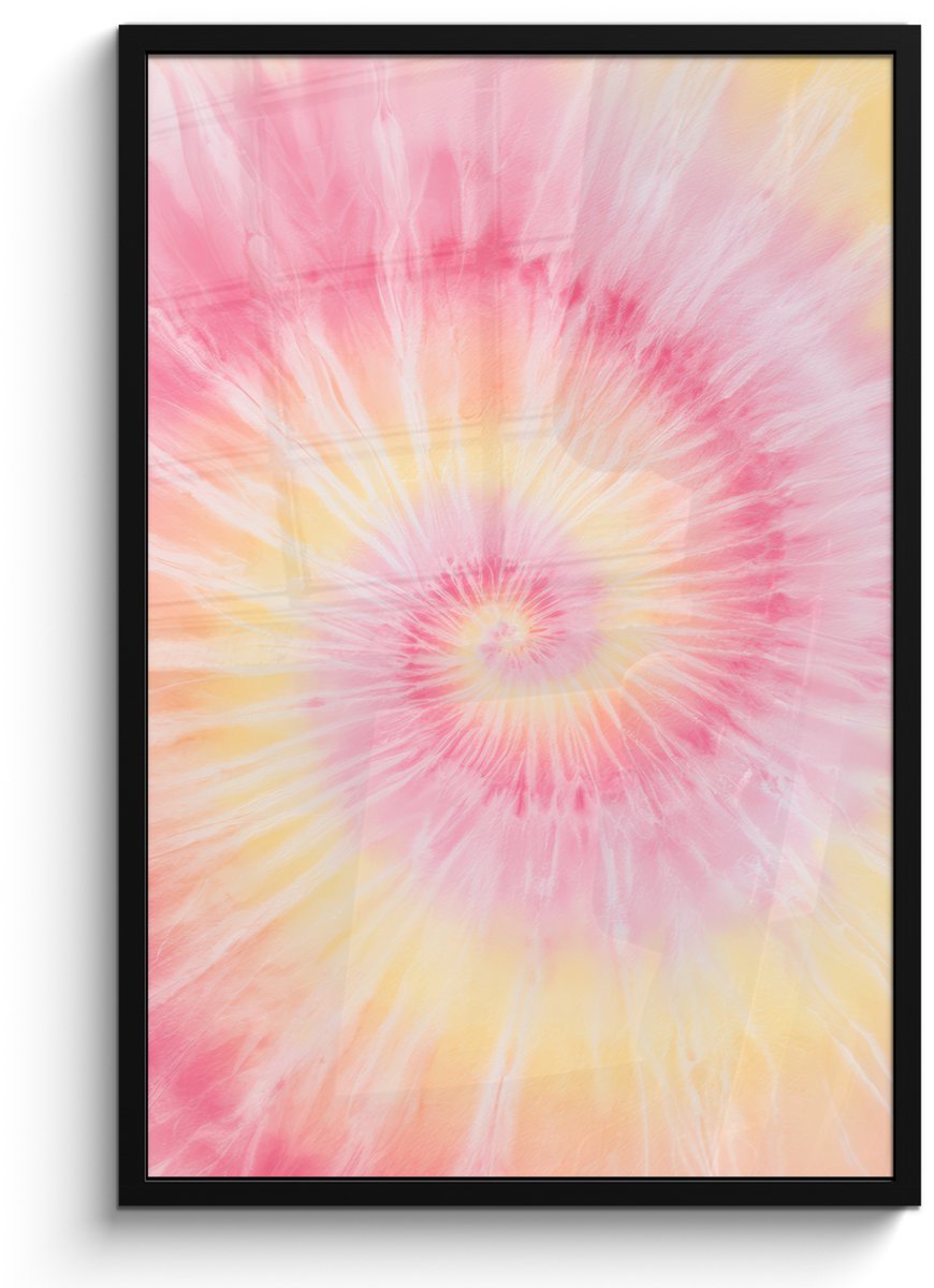 FrameYourWall Poster in lijst - Fotolijst 60x90 cm - Posters - Patroon - Tie Dye - Pasteltinten - Roze - Posterlijst zwart - Decoratie - Wanddecoratie woonkamer - Muurdecoratie slaapkamer Multicolor