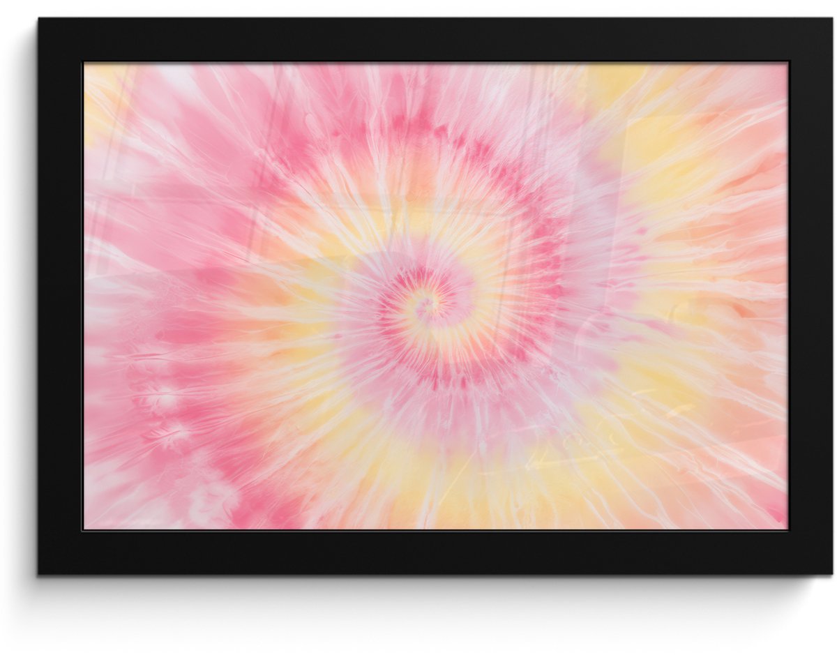 FrameYourWall Poster in lijst - Fotolijst 30x20 cm - Posters - Patroon - Tie Dye - Pasteltinten - Roze - Posterlijst zwart - Decoratie - Wanddecoratie woonkamer - Muurdecoratie slaapkamer Multicolor