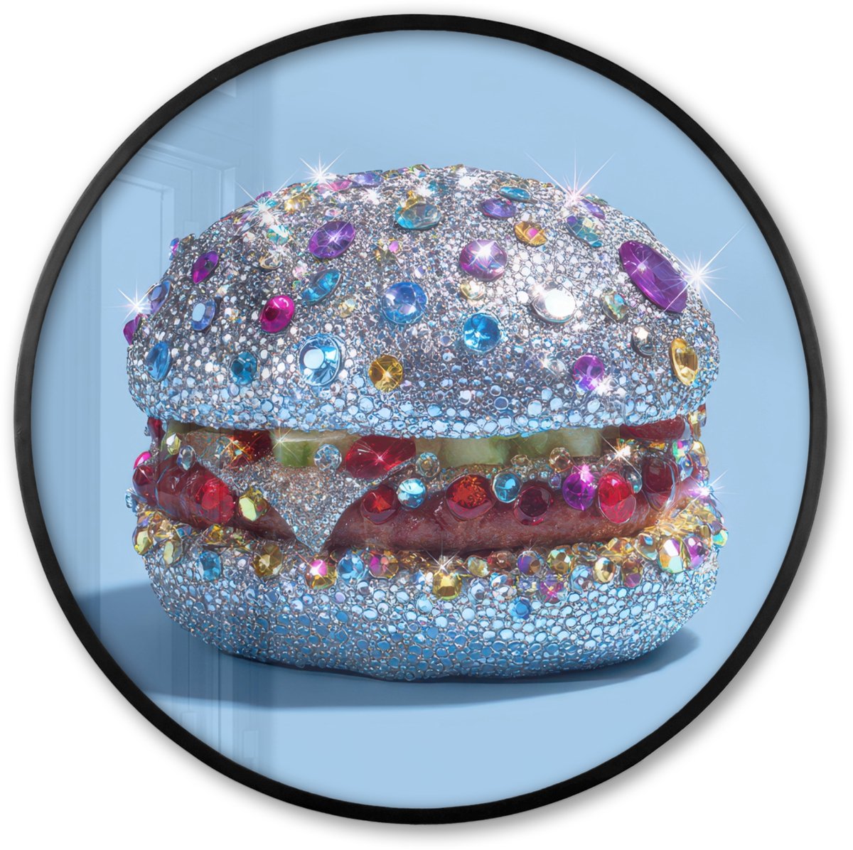 FrameYourWall Poster in lijst Rond - Fotolijst 60x60 cm - Posters - Glitters - Hamburger - Blauw - Ronde posterlijst zwart - Decoratie - Wanddecoratie woonkamer - Muurdecoratie slaapkamer