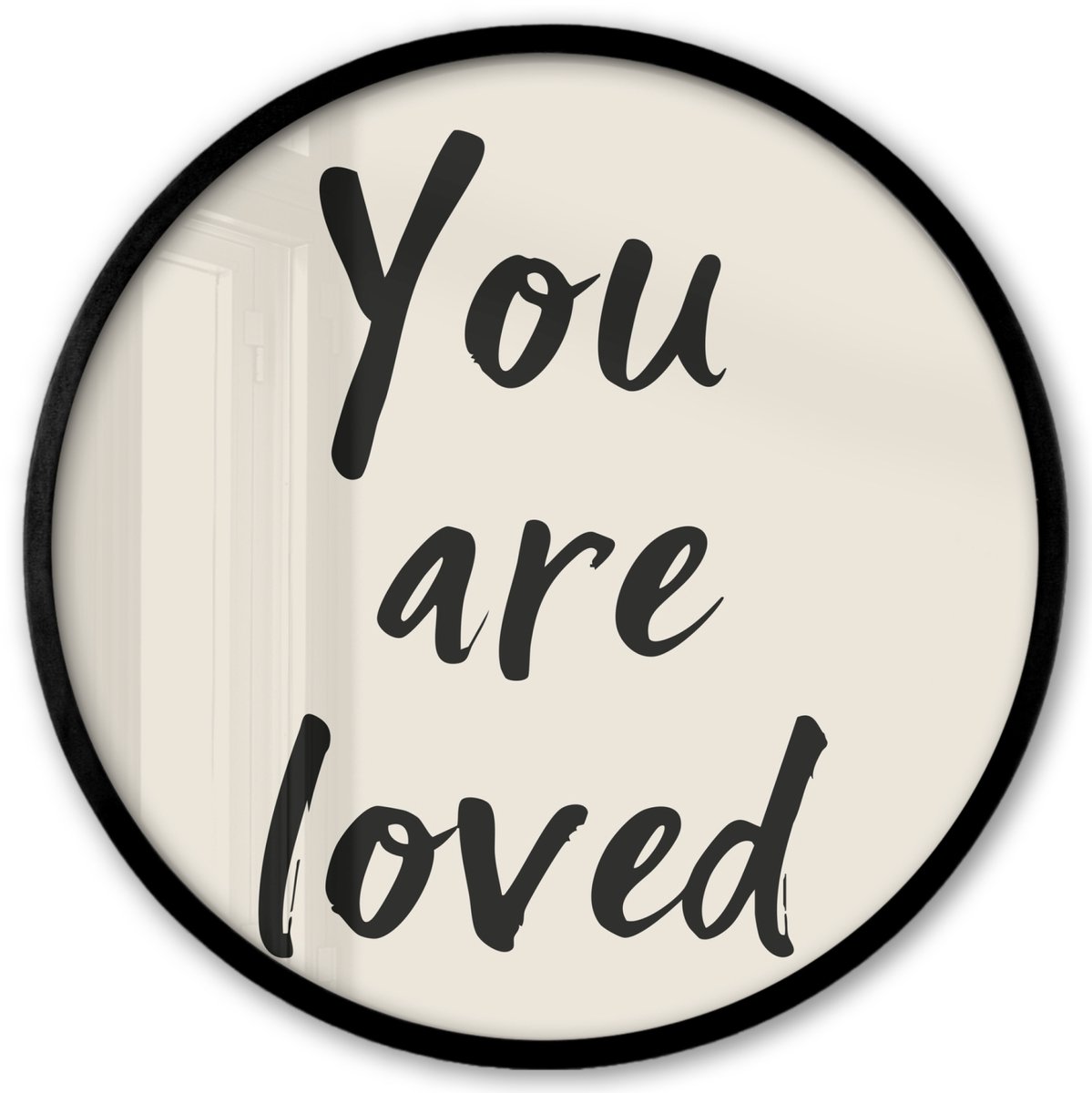 FrameYourWall Poster in lijst Rond - Fotolijst 40x40 cm - Posters - Minimalistisch - Beige - Love - Ronde posterlijst zwart - Decoratie - Wanddecoratie woonkamer - Muurdecoratie slaapkamer Tekst - You are loved