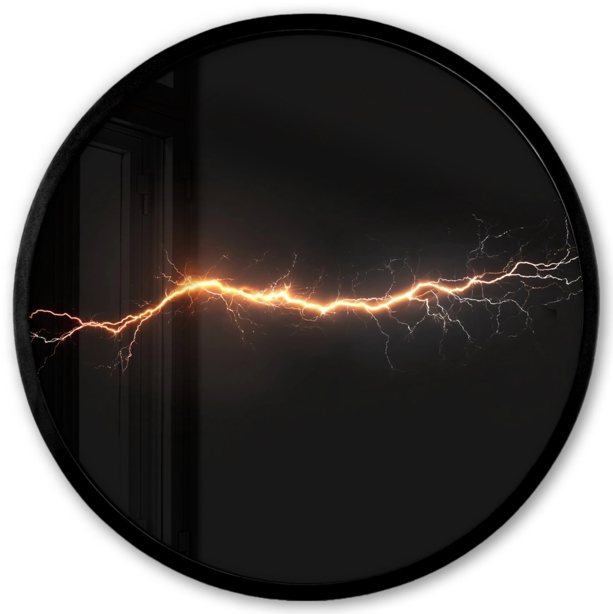 FrameYourWall Poster in lijst Rond - Fotolijst 40x40 cm - Posters - Gaming - Oranje - Bliksemflits - Licht - Ronde posterlijst zwart - Decoratie - Wanddecoratie woonkamer - Muurdecoratie slaapkamer Vonken