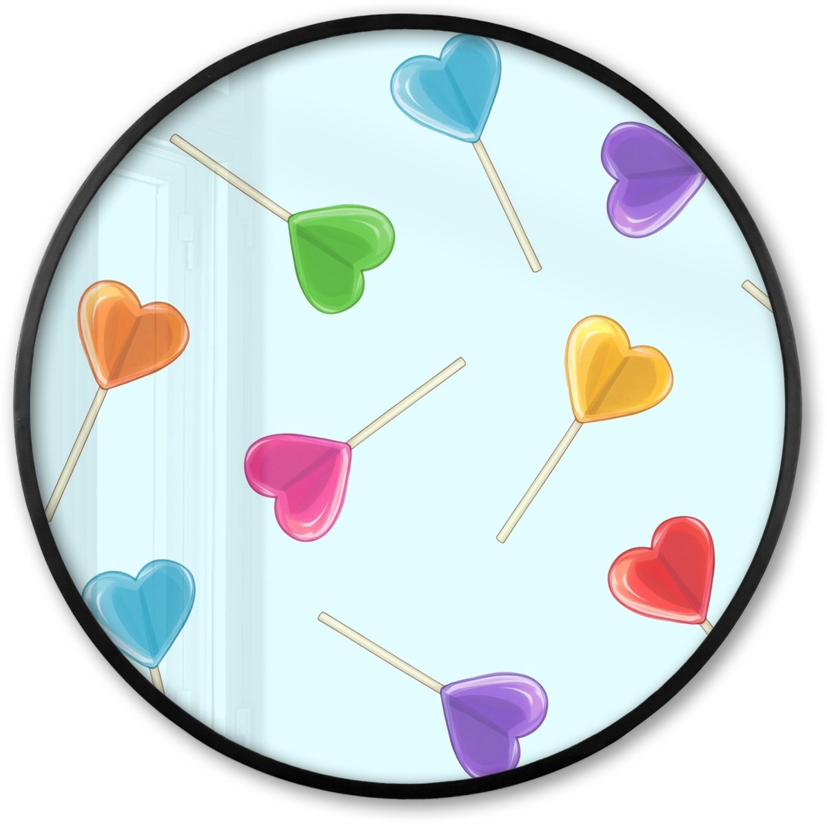 FrameYourWall Poster in lijst Rond - Fotolijst 60x60 cm - Posters - Lolly - Regenboog - Snoep - Ronde posterlijst zwart - Decoratie - Wanddecoratie woonkamer - Muurdecoratie slaapkamer