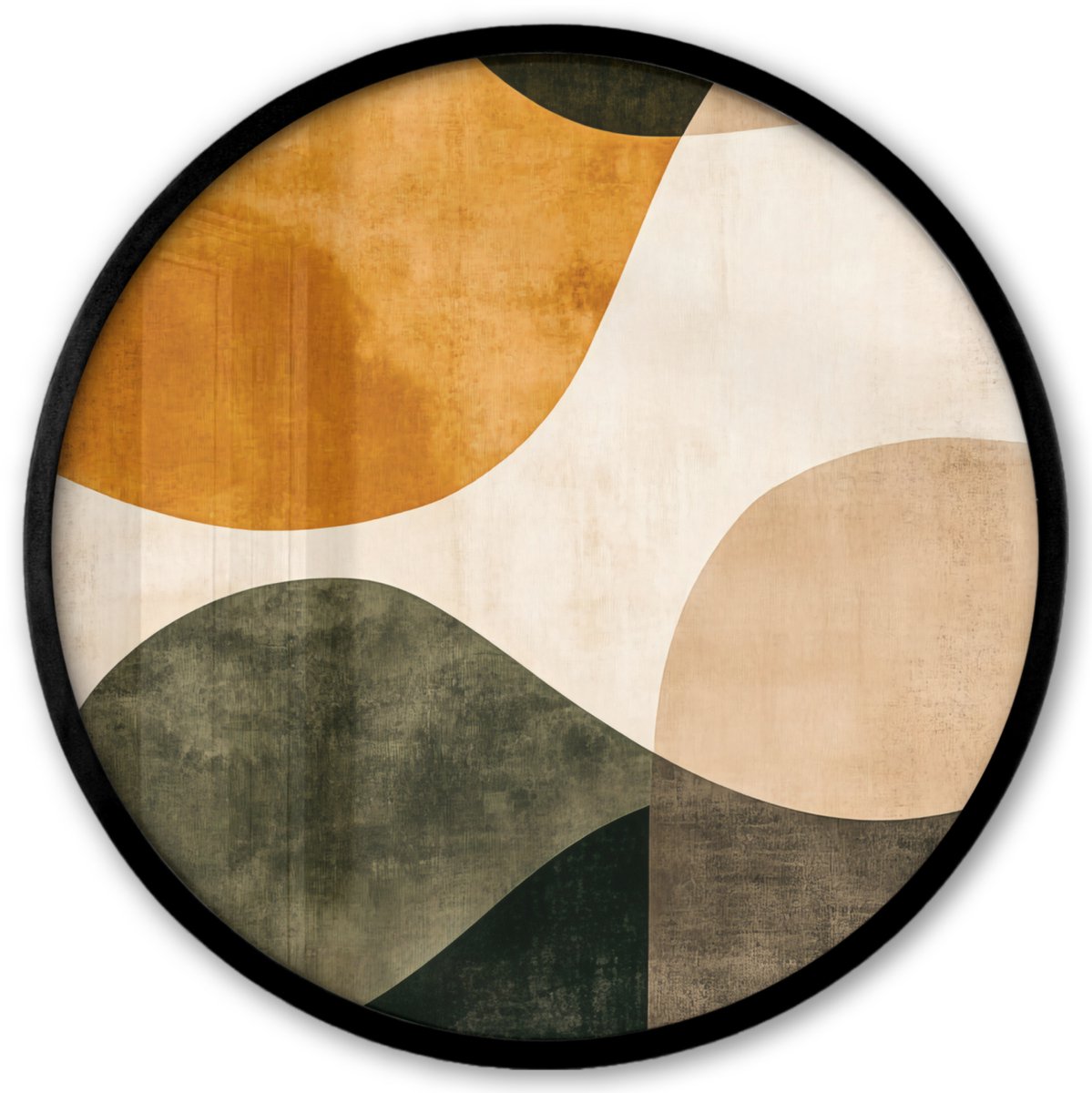 FrameYourWall Poster in lijst Rond - Fotolijst 40x40 cm - Posters - Vormen - Okergeel - Abstract - Ronde posterlijst zwart - Decoratie - Wanddecoratie woonkamer - Muurdecoratie slaapkamer Golven - Abstract