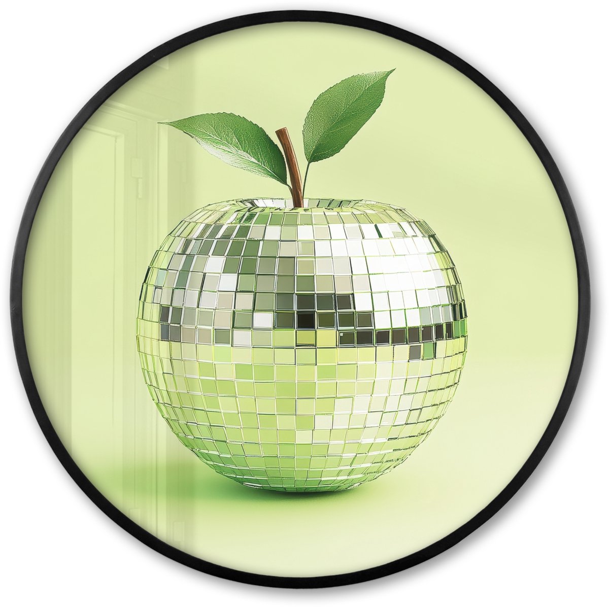 FrameYourWall Poster in lijst Rond - Fotolijst 60x60 cm - Posters - Groen - Disco - Decoratie - Appel - Ronde posterlijst zwart - Decoratie - Wanddecoratie woonkamer - Muurdecoratie slaapkamer Disco - Appel