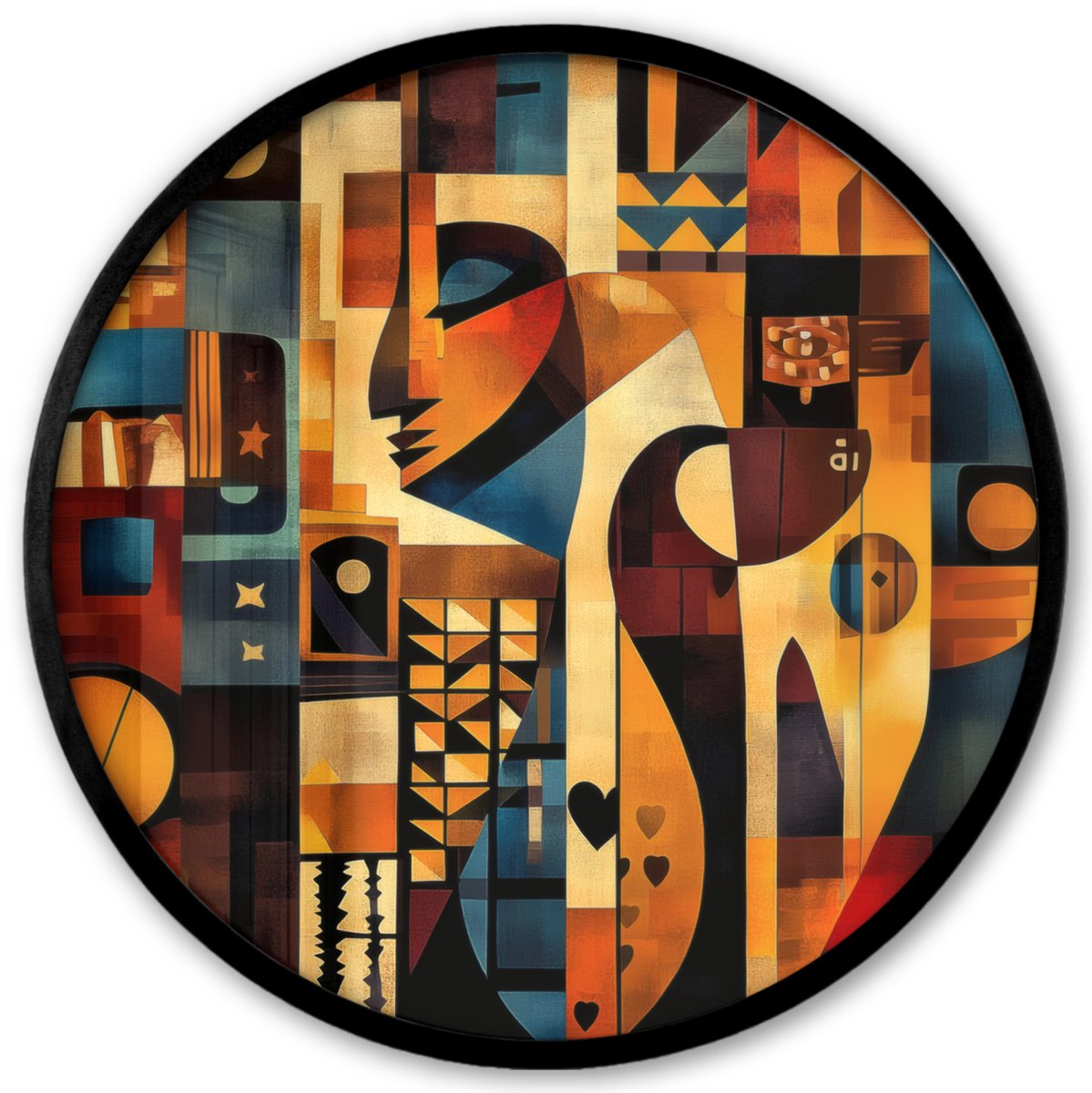 FrameYourWall Poster in lijst Rond - Fotolijst 40x40 cm - Posters - Figuren - Abstract - Symbolen - Ronde posterlijst zwart - Decoratie - Wanddecoratie woonkamer - Muurdecoratie slaapkamer Abstract - Gezichten - Mozaïek
