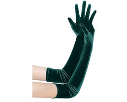 2 paar elegante groene lange handschoenen. Geschikt voor bruiloften, feesten en optredens - volledige vingerbedekking, vintage stijl, handwas/chemisch reinigen.