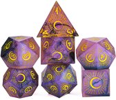 Joya Dice® Polydice Dobbelsteen set geschikt voor rollenspellen zoals Dungeons and Dragons D&D DnD | Dobbelstenen Set | Dice set | Resin 7 stuks set | Incl Luxe Opbergdoos | Celestial Moon