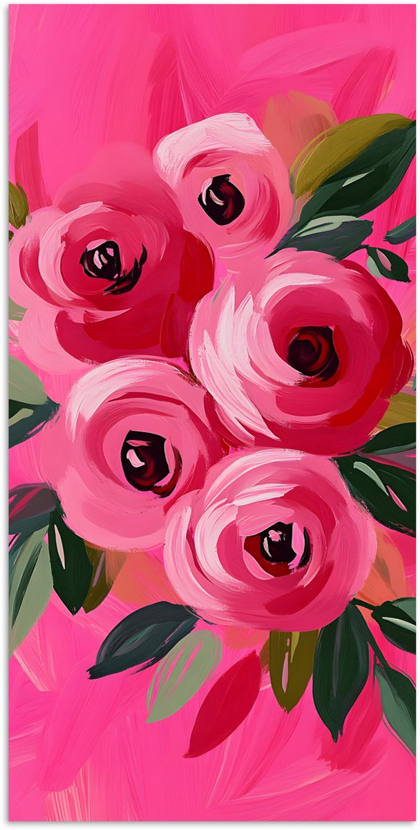 Poster 60x120 cm - Bloemen - Verf - Roze - Posters - Kamer decoratie - Wanddecoratie woonk