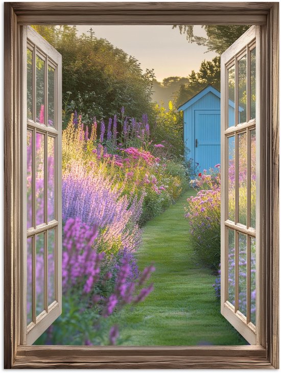 Affiche 30x40 cm - Vue - Fleurs - Fenêtre - Nature - Posters - Décoration chambre - Décoration murale salon - Décoration murale chambre