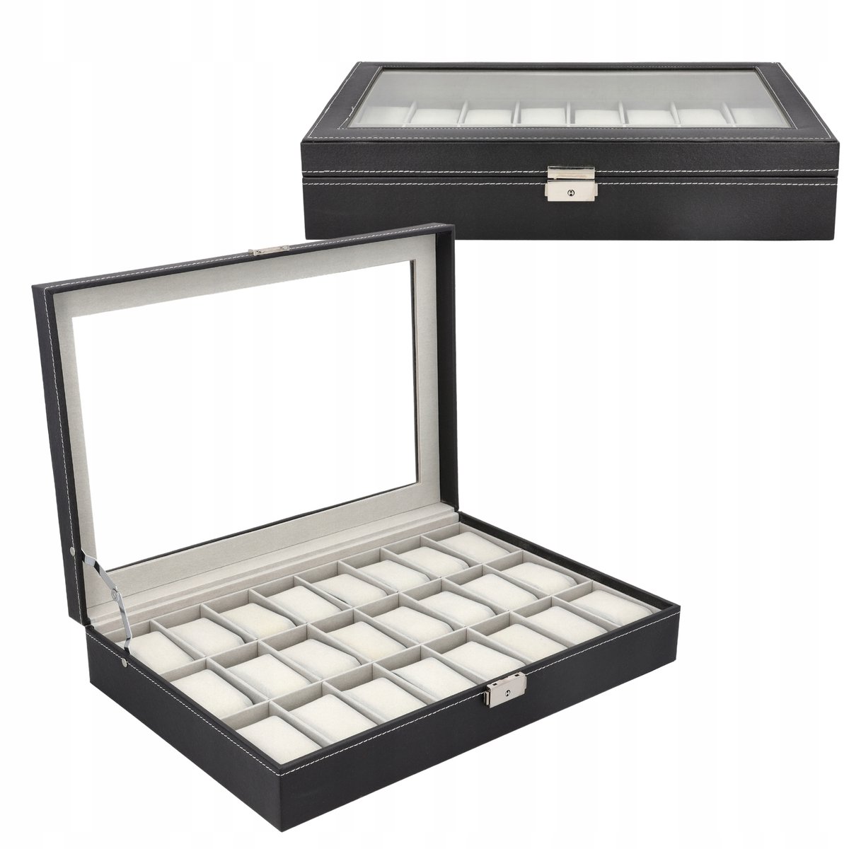 Luxe Horlogedoos Organizer voor 24 Horloges met Glazen Deksel