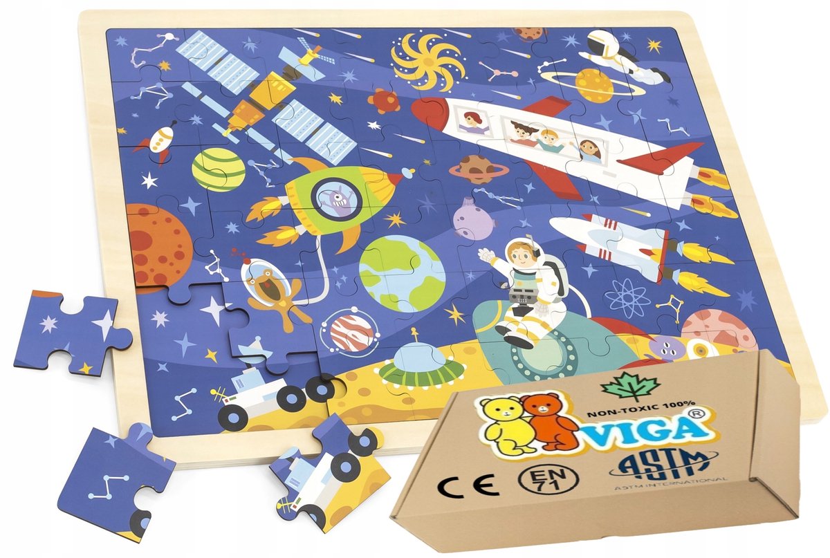 Houten Ruimtevaart Puzzel 48 Stukjes - Educatief Speelgoed 2-5 Jaar