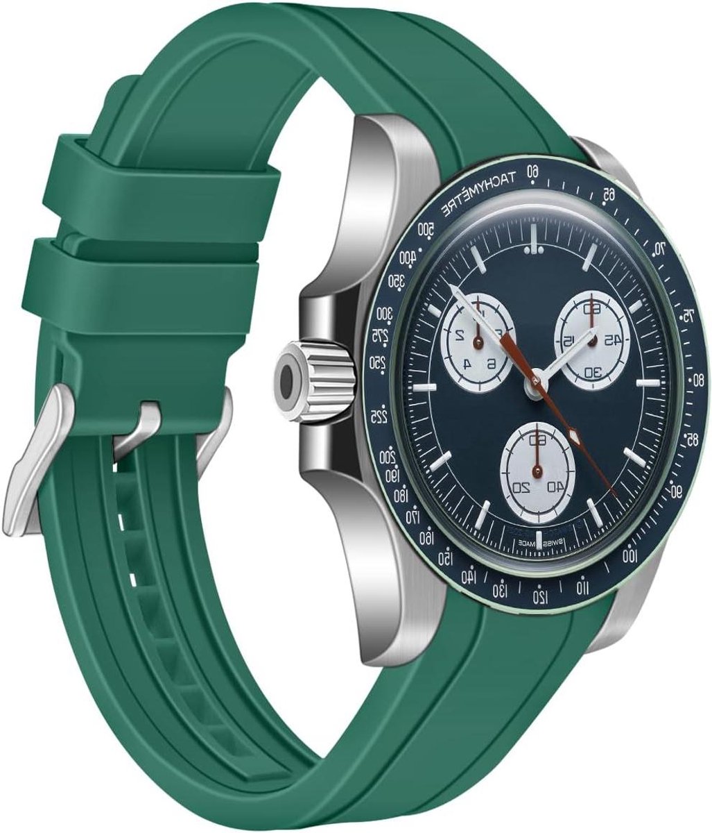 Siliconen horlogeband 20 mm 22 mm universeel zacht rubber reservebandjes Moonswatch diverse kleuren mannen vrouwen