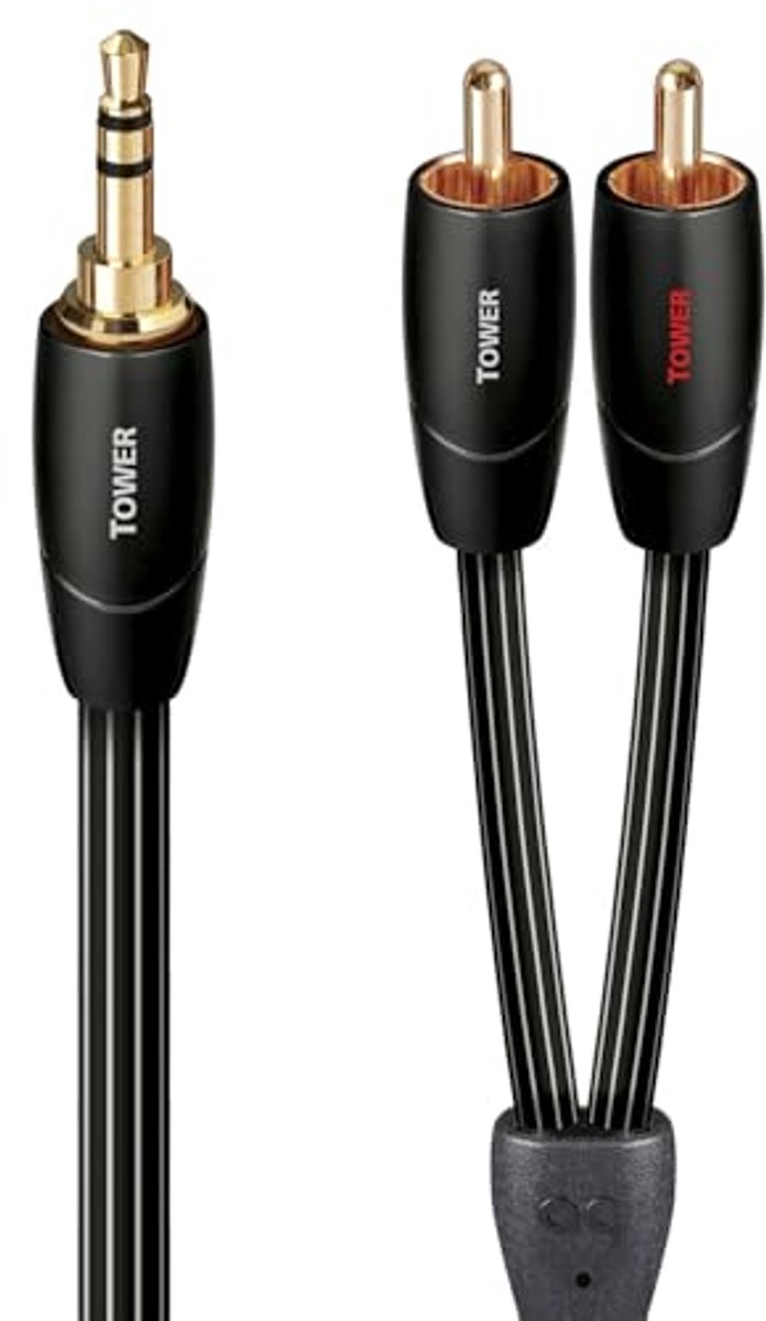 1m 2xRCA naar 3,5mm audiokabel van koper, zwart