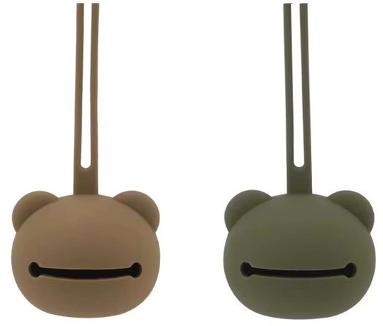 2 Stuks - Siliconen Speenhouder Beervorm - Groen en Bruin - Fopspeen accessoires van Little Tigers — afbeelding 4