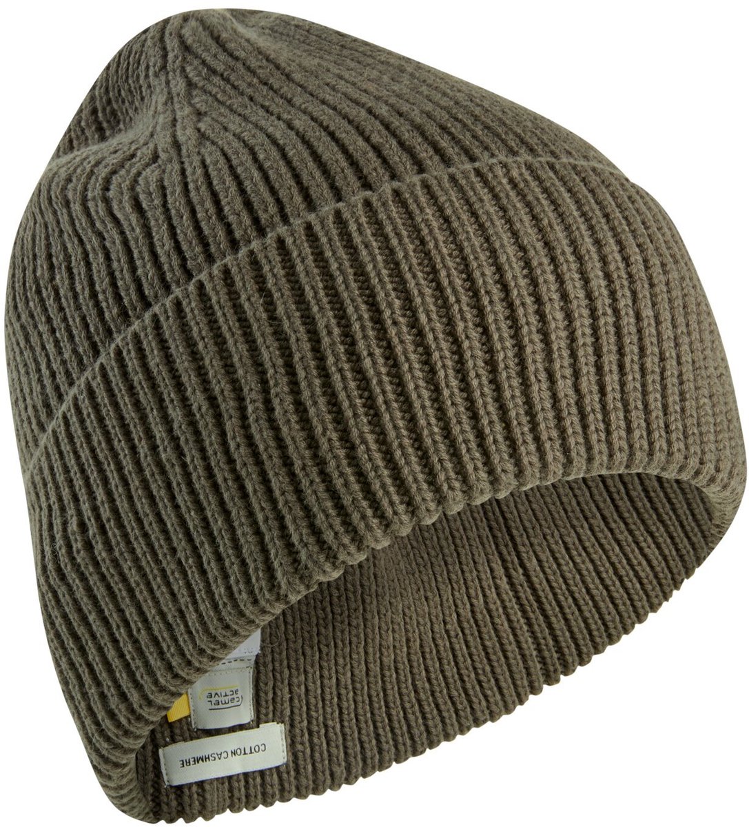 camel active Beanie van een katoen-kasjmiermix - Maat menswear-OS - Donkerbruin