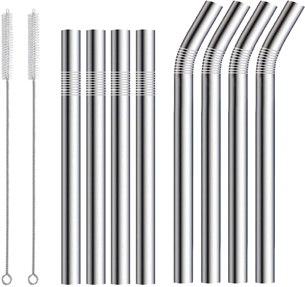 Ibenzoa® Set van 10 herbruikbare rvs rietjes met reinigingsborstels voor smoothies