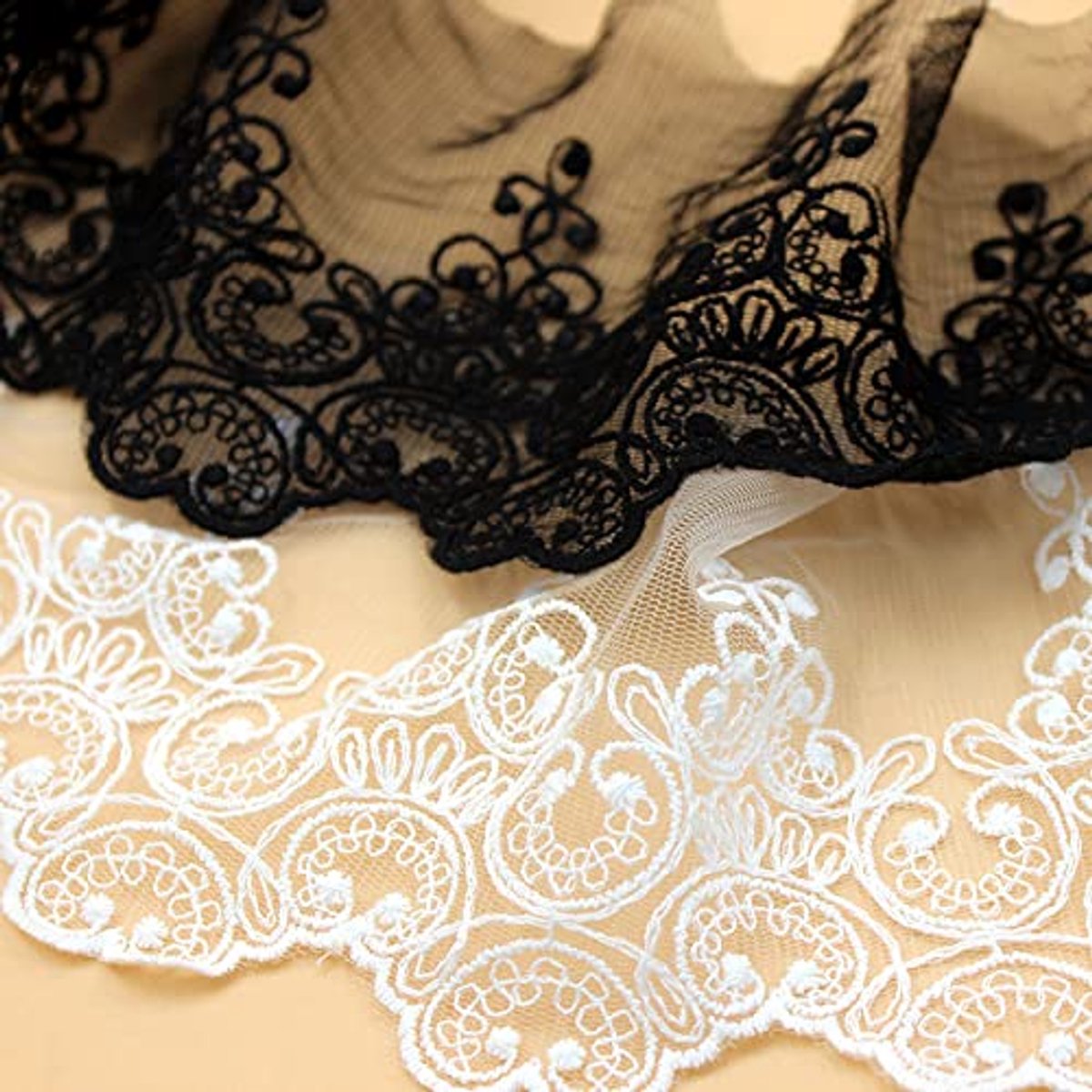 3 Yards Cotton Thread, Embroidery Fabric, Lace Trim, Lace Ribbon, Lace Ribbon, Lace Ribbon, Floral Border, for Crafts, Lingerie, Wedding Dress, Decoration (White)