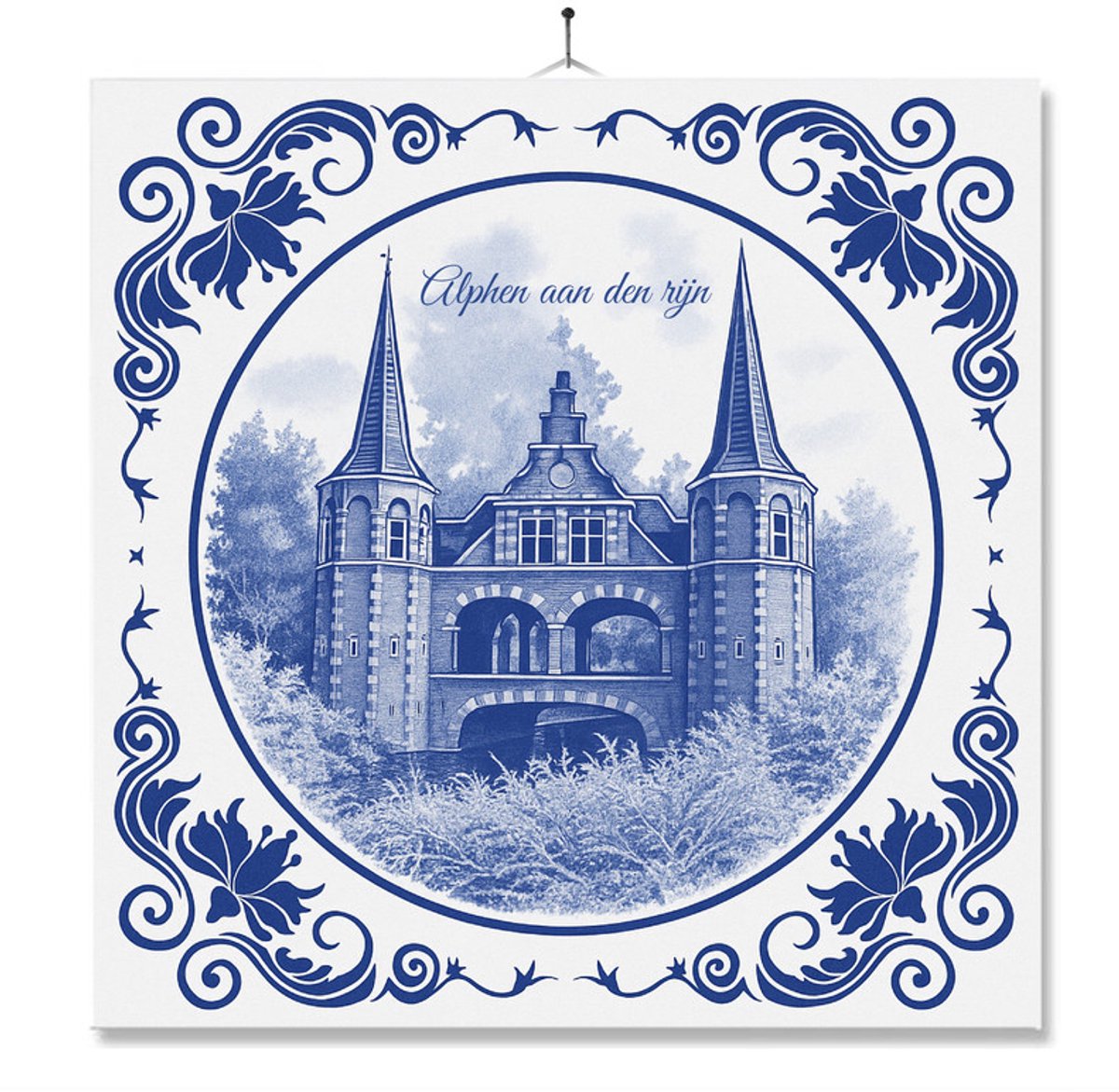 Tegel Met Opdruk | Alphen Aan Den Rijn | Delft Blauw | Cadeau | Inclusief Geschenkdoos | Standaard | Ophangsysteem