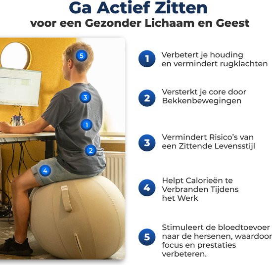 Backerz Zitbal 75 CM - Zitballen met Hoes Linnen - Ergonomische Bureaustoel Kantoor en Thuis - Luxe Yoga Bal - Donker Blauw