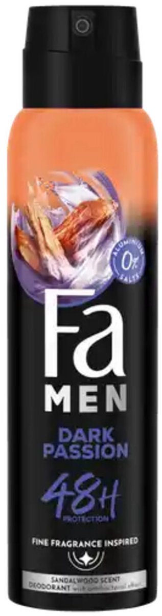 Fa Men Deodorant Spray Dark Passion - 3 x 150 ml - Voordeelverpakking