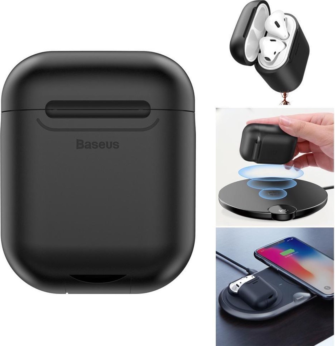 Baseus siliconen wireless / draadloze oplaad hoesje voor Apple AirPods - Zwart