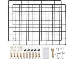 Zwarte Wire Wall Grid Panel - Set van 2 Metalen Memobord voor Foto's en Decoratie - Perfect voor DIY