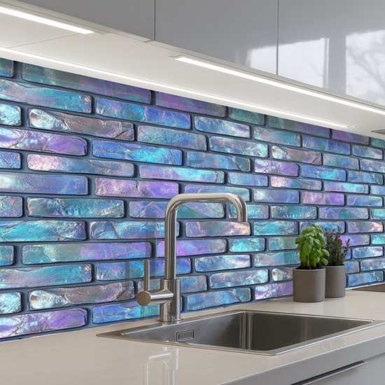 Keuken achterwand 200x80 cm - Spatscherm zelfklevend Muur - Iriserende - Kleuren - Muurbeschermer - Spatwand fornuis