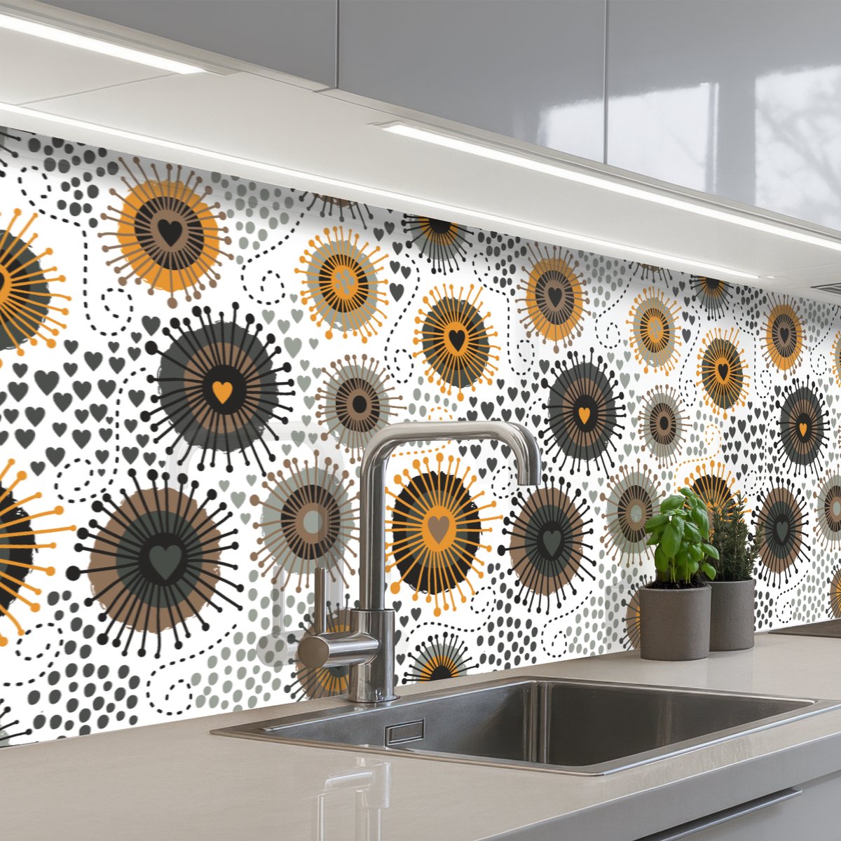 Keuken achterwand 300x80 cm - Spatscherm zelfklevend Hart - Jaren 50 - Patroon - Muurbeschermer - Spatwand fornuis