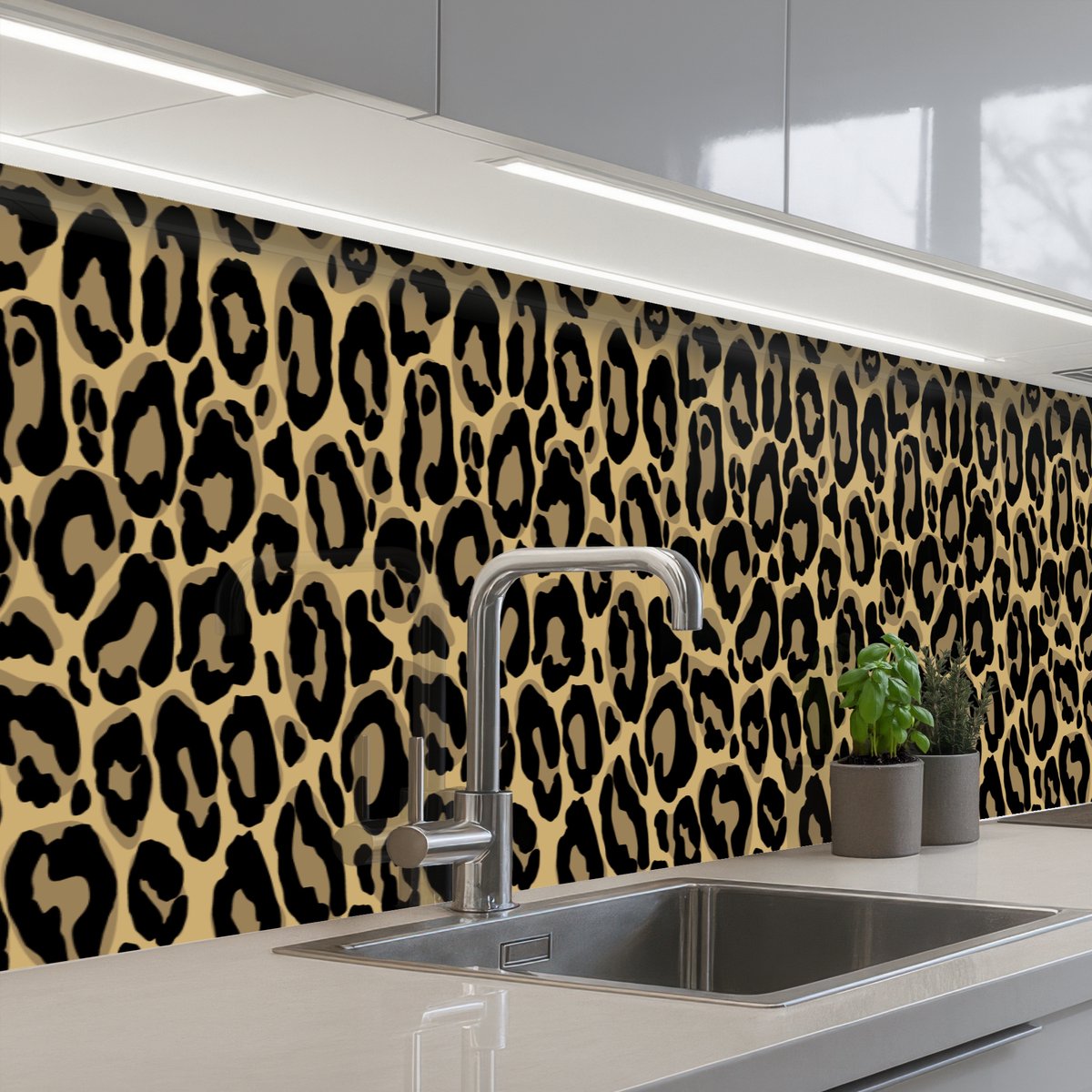 Keuken achterwand 400x60 cm - Spatscherm zelfklevend Panterprint - Patronen - Luipaard - Patronen - Muurbeschermer - Spatwand fornuis