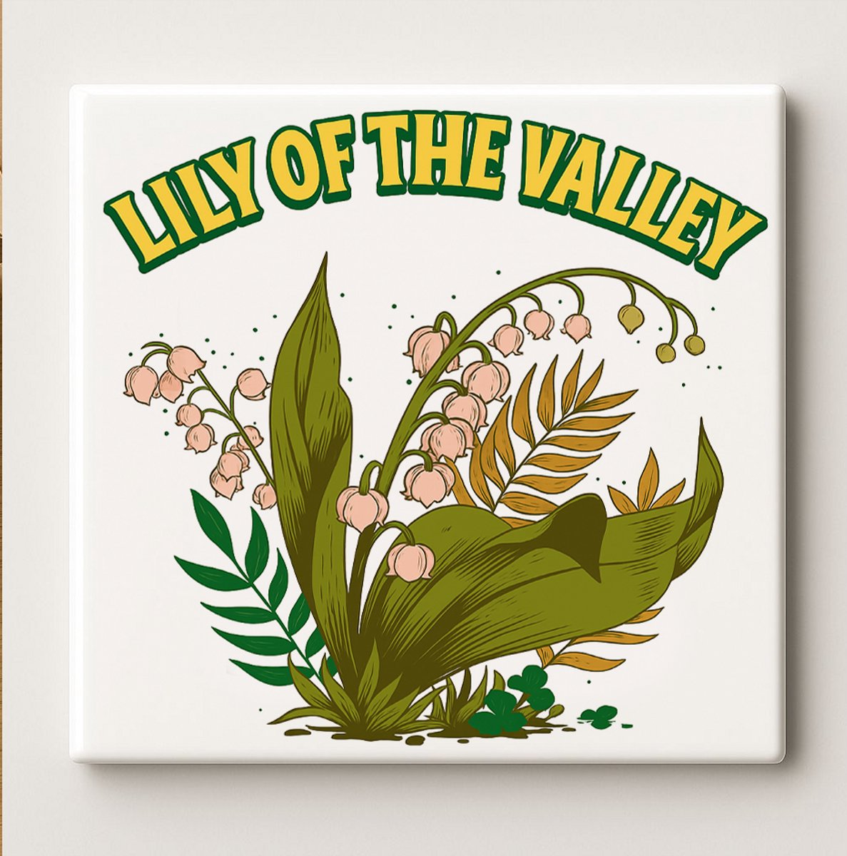 Nevolis Lily of the Valley Bloementegel – 15x15cm Keramische Wanddecoratie – Vintage Botanisch Ontwerp voor Natuurliefhebbers & Woondecoratie Multi Color