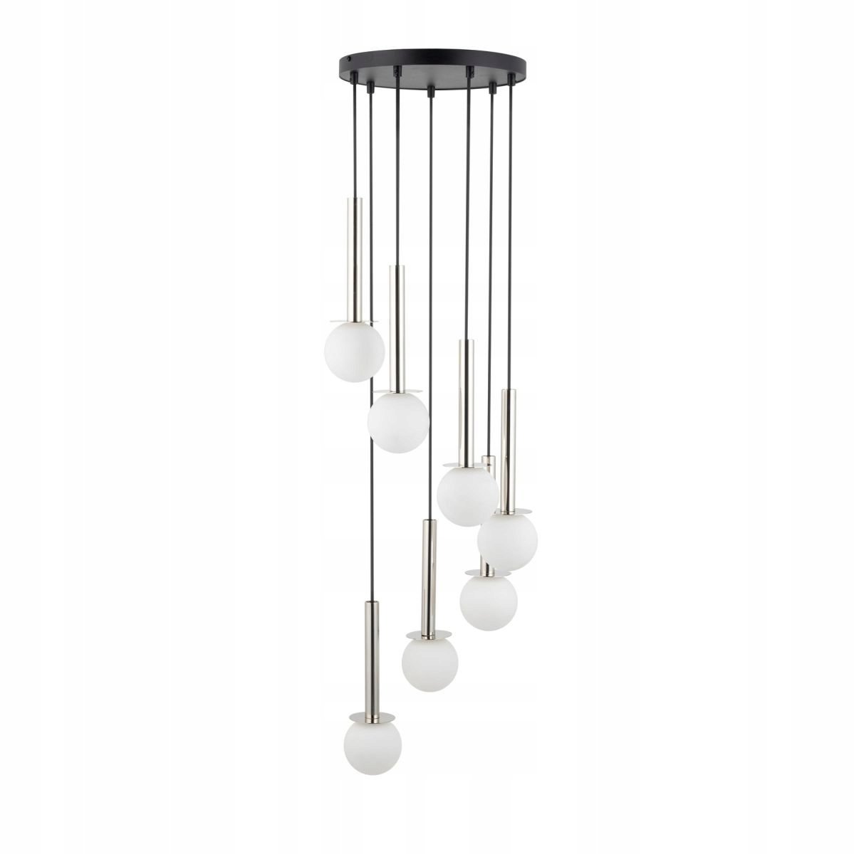 DAISY 7 hanglamp met melkglazen bollen, 7 lichtpunten, G9, zwart/zilver