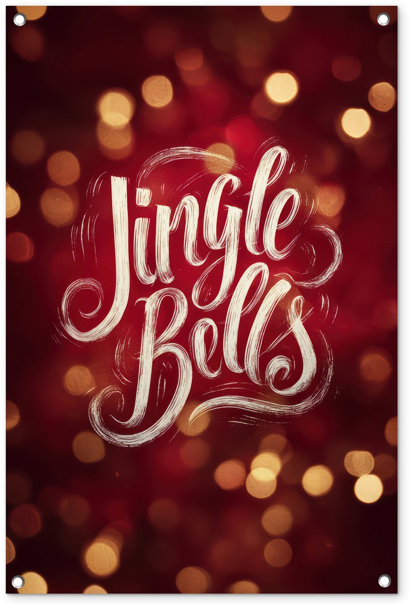 Tuinposter met Jingle Bells kerstthema in rood voor buiten decoratie.