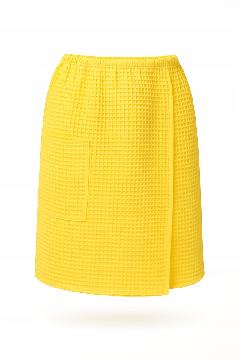 VitalHome Wafelkilt met Zakje Sauna Pareo 80x140cm Geel Littenband