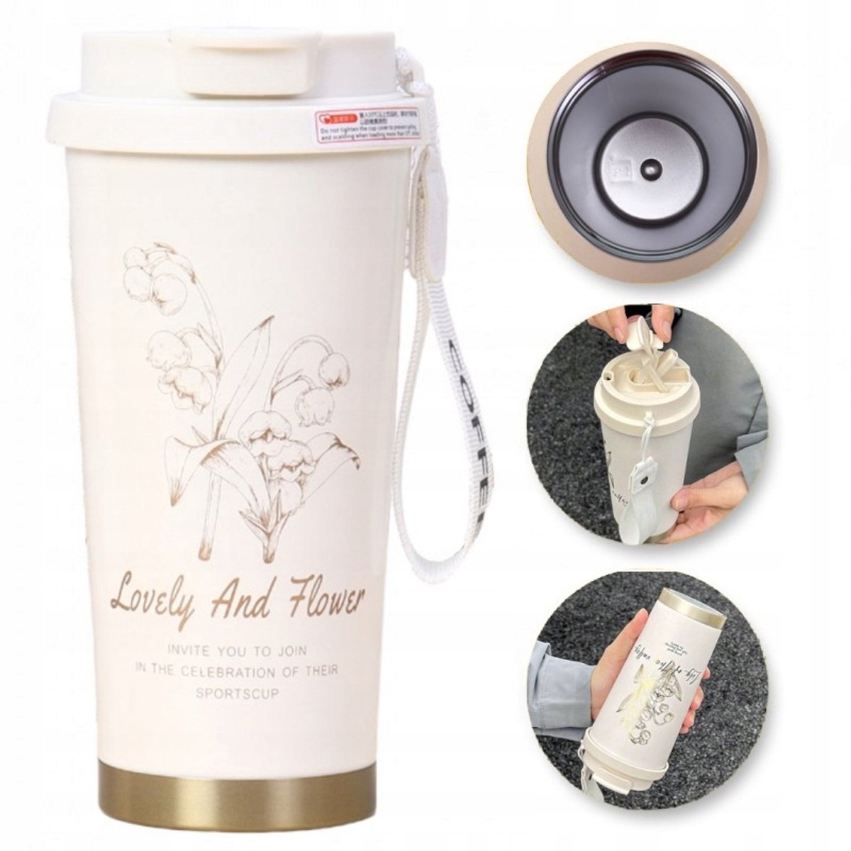 Ecarla Thermosbeker met Riet & Tuit 550ml - Beige