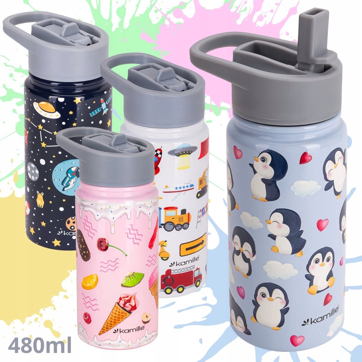 Kamille Kinder Thermosbeker 480ml RVS - Lekvrij met Rietje