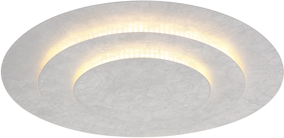 Globo LED plafondlamp zilver Woonkamerlamp zilver Eetkamerlamp rond, metaal, 40W 2400Lm warm wit, DxH 49x7,5 cm