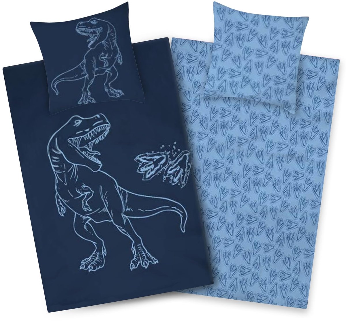 Unyqoos Kinderbeddengoed Set met Omkeerbaar Dinosaurus Motief en Rits voor Jongens Blauw