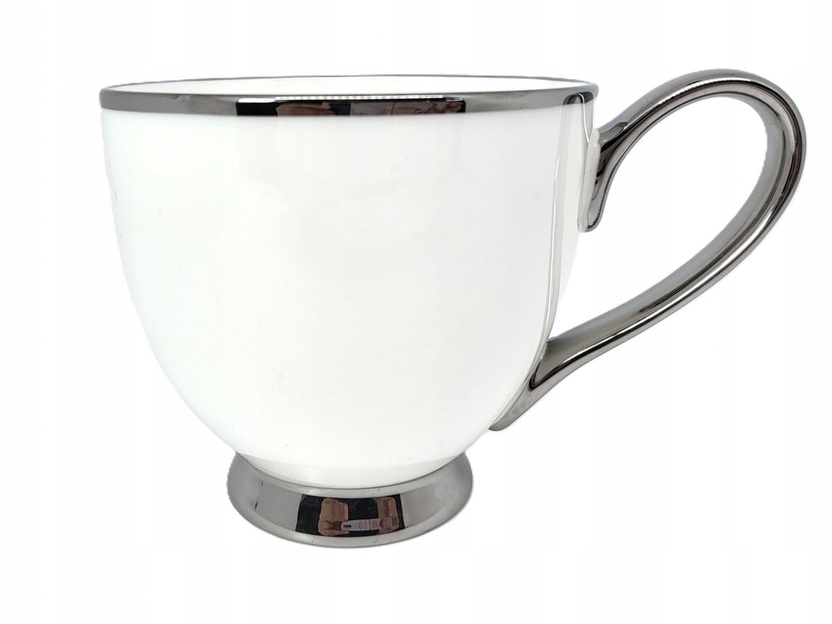 Grote Porseleinen Mok Jumbo Wit met Zilveren Accent - 500 ml