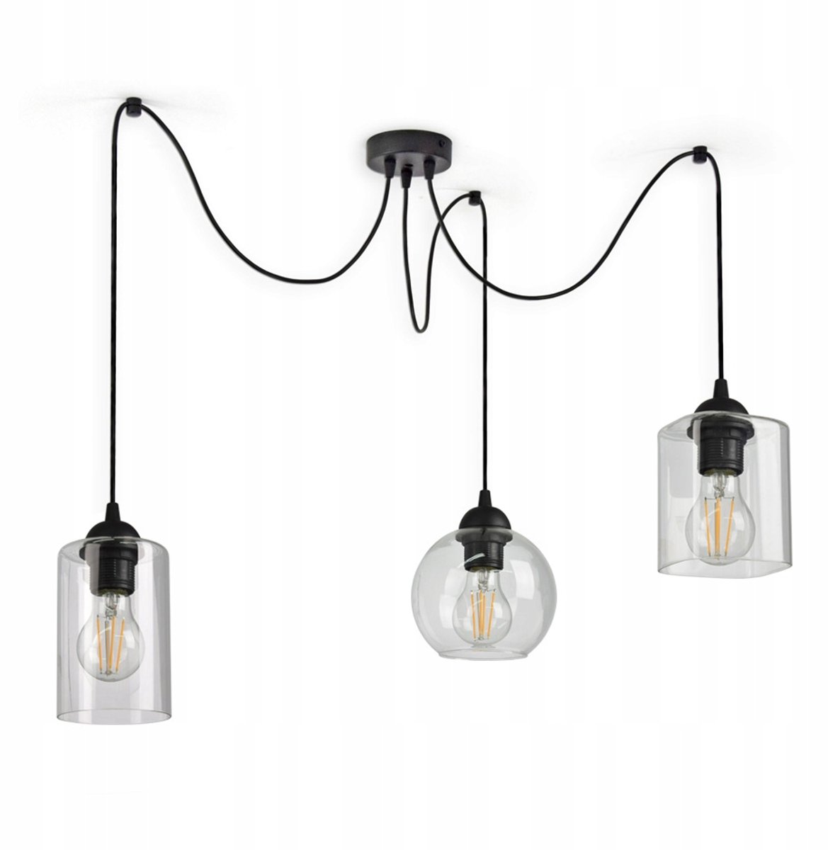 Moderne Hanglamp Pająk met 3 Glazen Kappen - Zwart Metalal