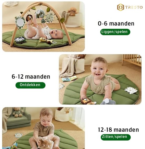 TRESTO - Babygym - jungle speelmat - leerzaam - 0 tot 2,5 jaar - blad design - dieren - speelkleed - 2 in 1 van Merkloos — afbeelding 5